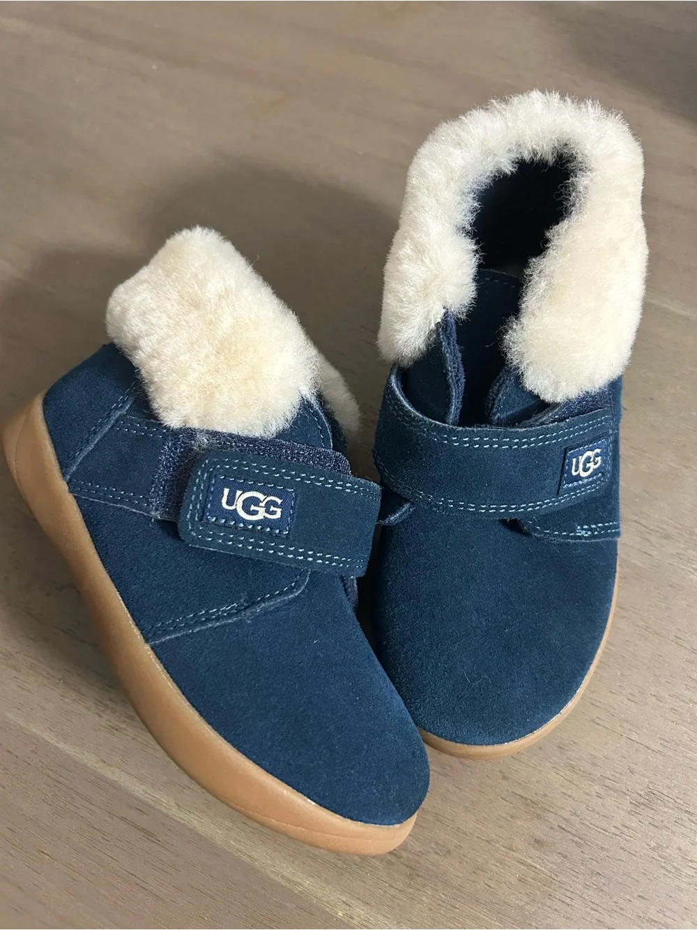 UGG Kids Navy Suede Shearling-Trim Hook-and-Loop Boots